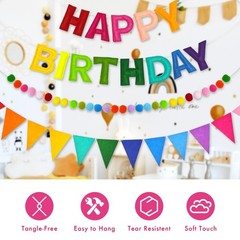 CANREVEL Pre-Strung 3D Rainbow Happy Birthday Banner, 3 PCS Multi Color