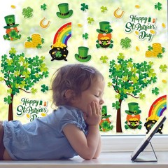 2 Sheets St. Patrick’ s Day Thick Gel Clings Shamrock Clover Tree Irish Gnome Go