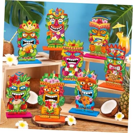 8 Pcs Hawaiian Luau Party Decorations Totem Table Vibrant Color Tiki