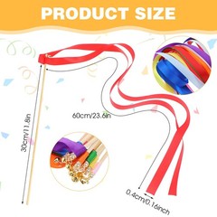 50 Pcs Multi-Color Ribbon Sticks Streamers Sticks with Gold Bell, Chromatic S…