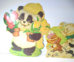 Vintage Happy Spring Easter Bunny Decorations Paper Cutout Party Set of 3