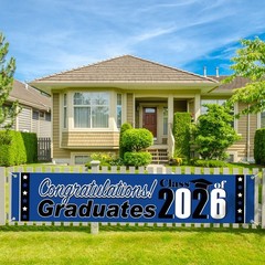 2026 Graduation Decorations Blue and Black Graduation Banner Large Congratulati.