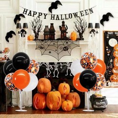 Toniful 4 Set Halloween Balloons Black Orange Confetti White Balloon Stand