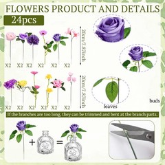 Ferrochef 36 Pcs Artificial Flowers Table Centerpiece with Vases Colorful Wil…