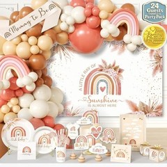 408 PC Boho Baby Shower Set – Backdrop, Balloon Arch, Plates, Napkins & More!