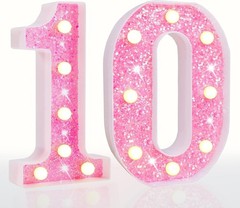 Bling Pink LED Marquee Number 10 – Battery Powered for Stunning Birthday Decor