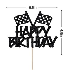 Race Flag Cake Topper Checkered Car Racing Happy Birthday Party Decorations