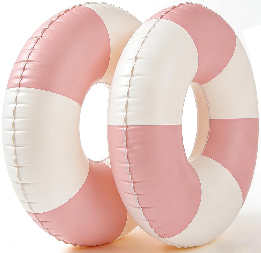 2PCS 37″ Inflatable Pool Floats for Adult Striped Swim Ring Pool Floaties Inf…