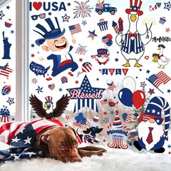 8 Sheets 4th of July Patriotic Window Clings Memorial Red Blue Decor Stickers