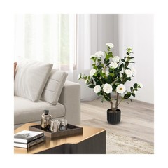 Goplus 38’’ Artificial Camellia Tree, 2 Pack Flower Plants Artificia