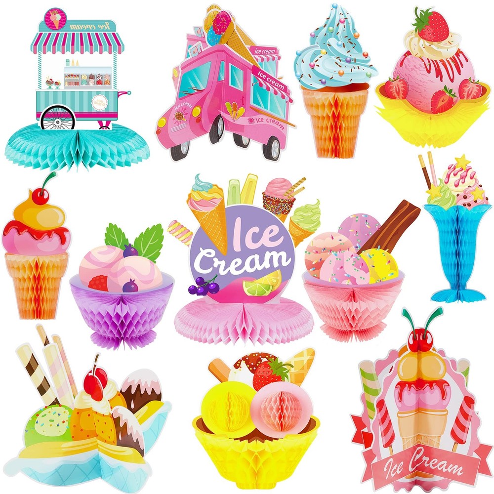 12 Pieces Ice Cream Party Decorations Ice Cream Centerpiece Honeycomb Sundae …