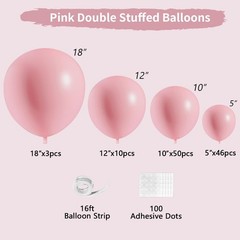 Light Pink Double Balloons Different Size 115Pcs 5/10/12/18″ Pink Balloon Arc…