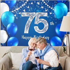 Celebrate 75th Birthday with Colorful Banner – Blue Silver