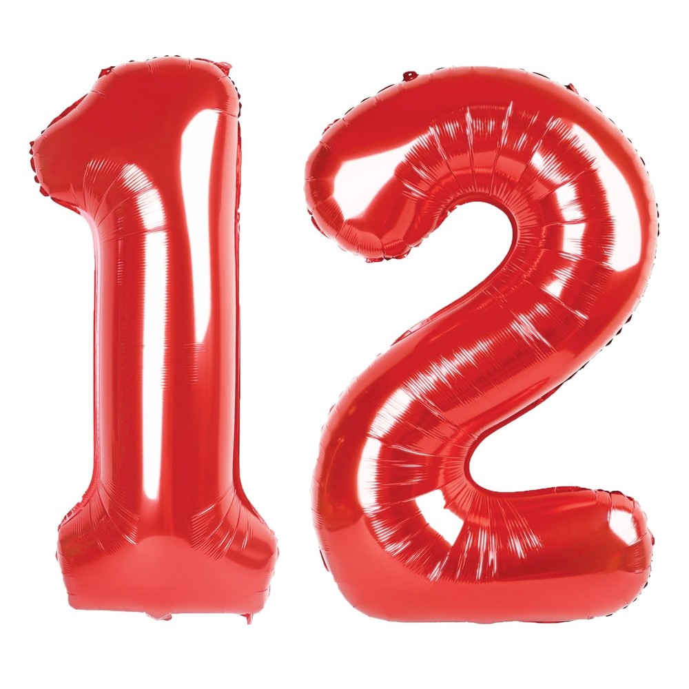 40 Inch Red Number 12 Digital Balloon,Jumbo Mylar Foil Helium Balloon for 12 …