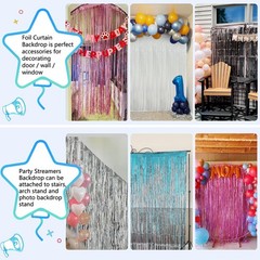2 PCS White Foil Fringe Backdrop Curtains 3.3×8.2 FT Tinsel Streamers Decor