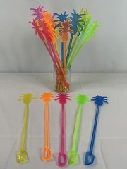 25 Pineapple Swizzle Sticks 9.5″ tall 5 Colors Adult Beverages Cocktail Tiki