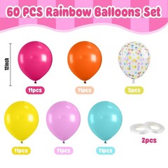 60PC Rainbow Balloons Set, Colorful Balloons, 12 Inch Bright Color Yellow Ora…