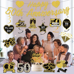 Pre-Strung Glitter 50Th Anniversary Banner Decorations, Happy 50Th Wedding Anniv
