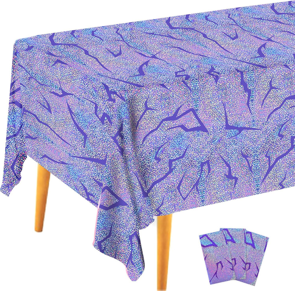 3PCS Demon Hunters Birthday Tablecloth Decorations, Purple Demon Energy Pattern
