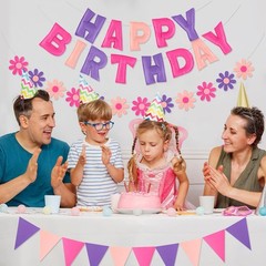 Felt Birthday Decorations, NO DIY, Pre-Strung 3D Felt Happy Birthday Banner w…