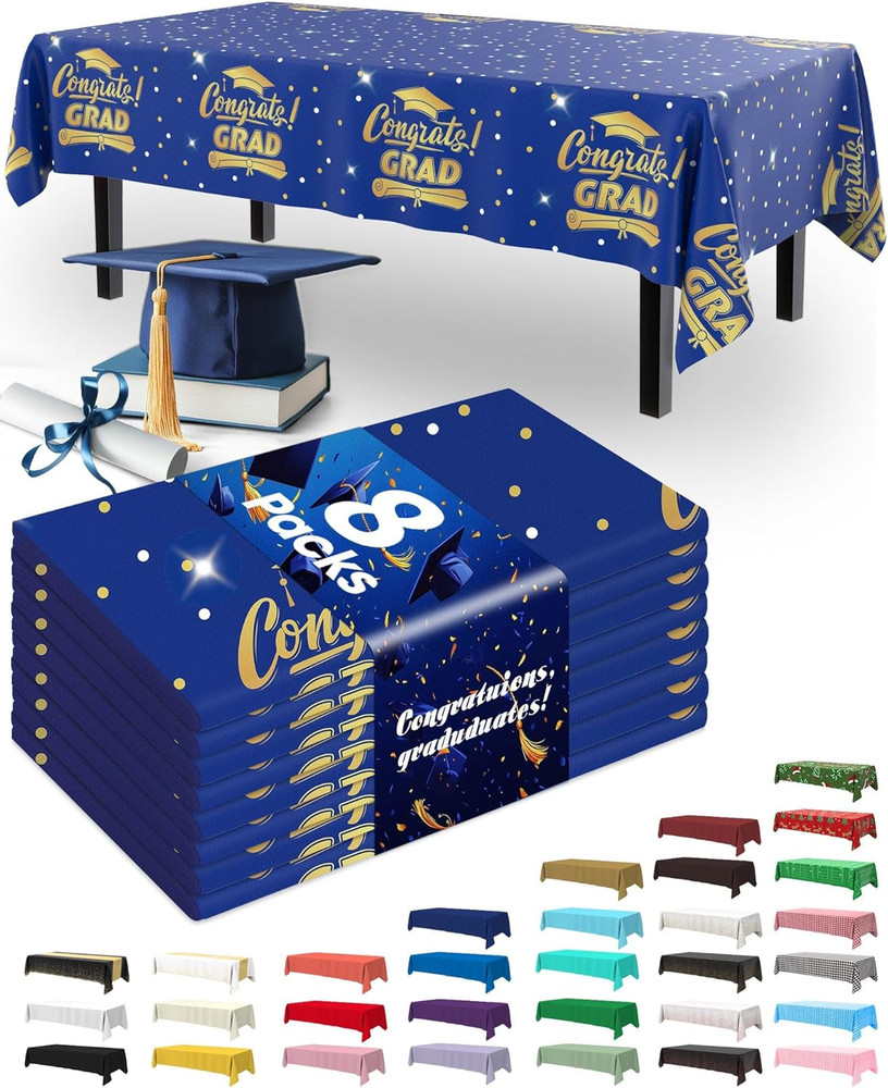 Graduation Decorations 2026 Plastic Tablecloth Disposable 8 Pack, Class of 2026