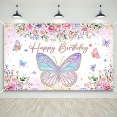 Butterfly Birthday Banner for Girls Women Birthday Party Decorations Banner Purp