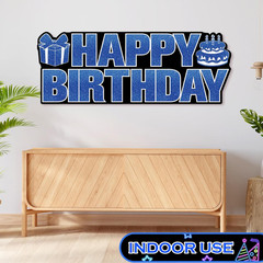 Large Happy Birthday Yard Sign with Stakes,Glow Blue Happy Birthday Decorations