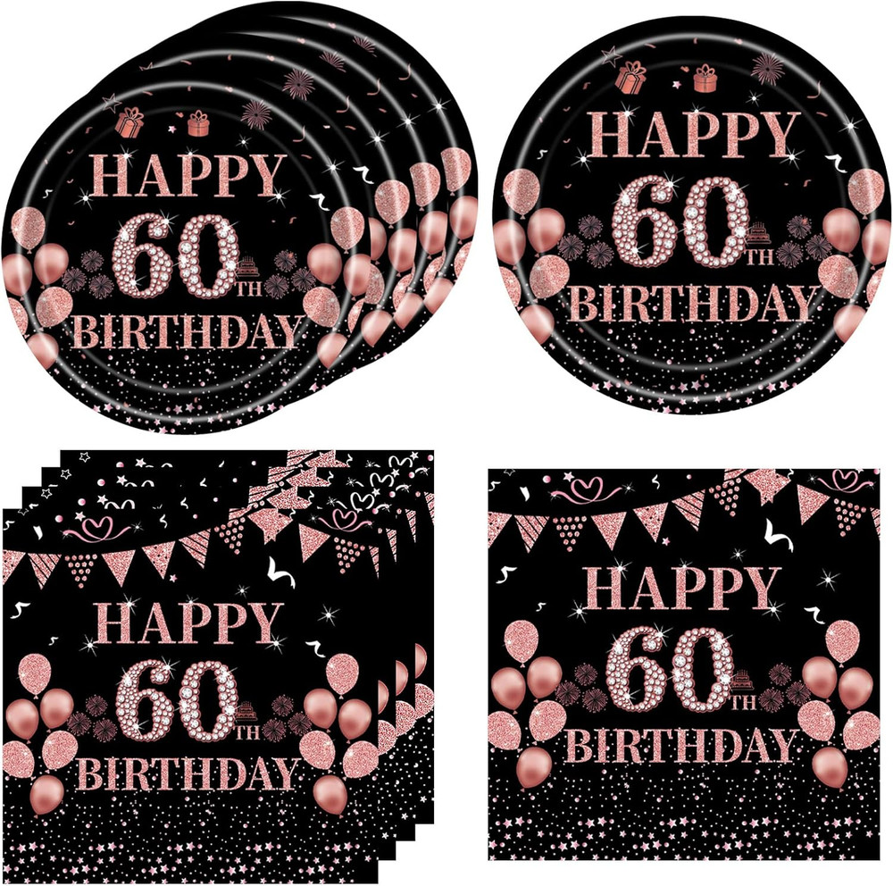 40Pcs 60Th Birthday Decorations for Women Vintage Black Rose Gold 1966 60 Years