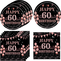 40Pcs 60Th Birthday Decorations for Women Vintage Black Rose Gold 1966 60 Years