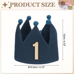 1st Birthday Crown Hat Reusable Party Hats with Elastic Band, Dark Blue