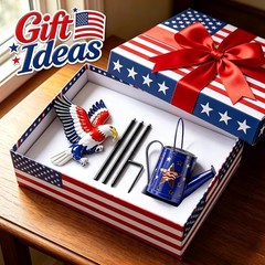 Decorative Solar Eagle Watering Can Lights 36 LED Patriotic Garden Decor