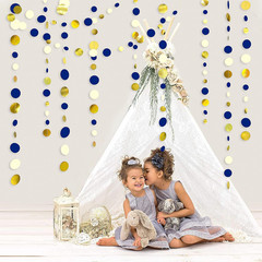 46 Ft Navy Blue and Gold Circle Dots Garland Royal Blue Hanging Paper Polka Dot