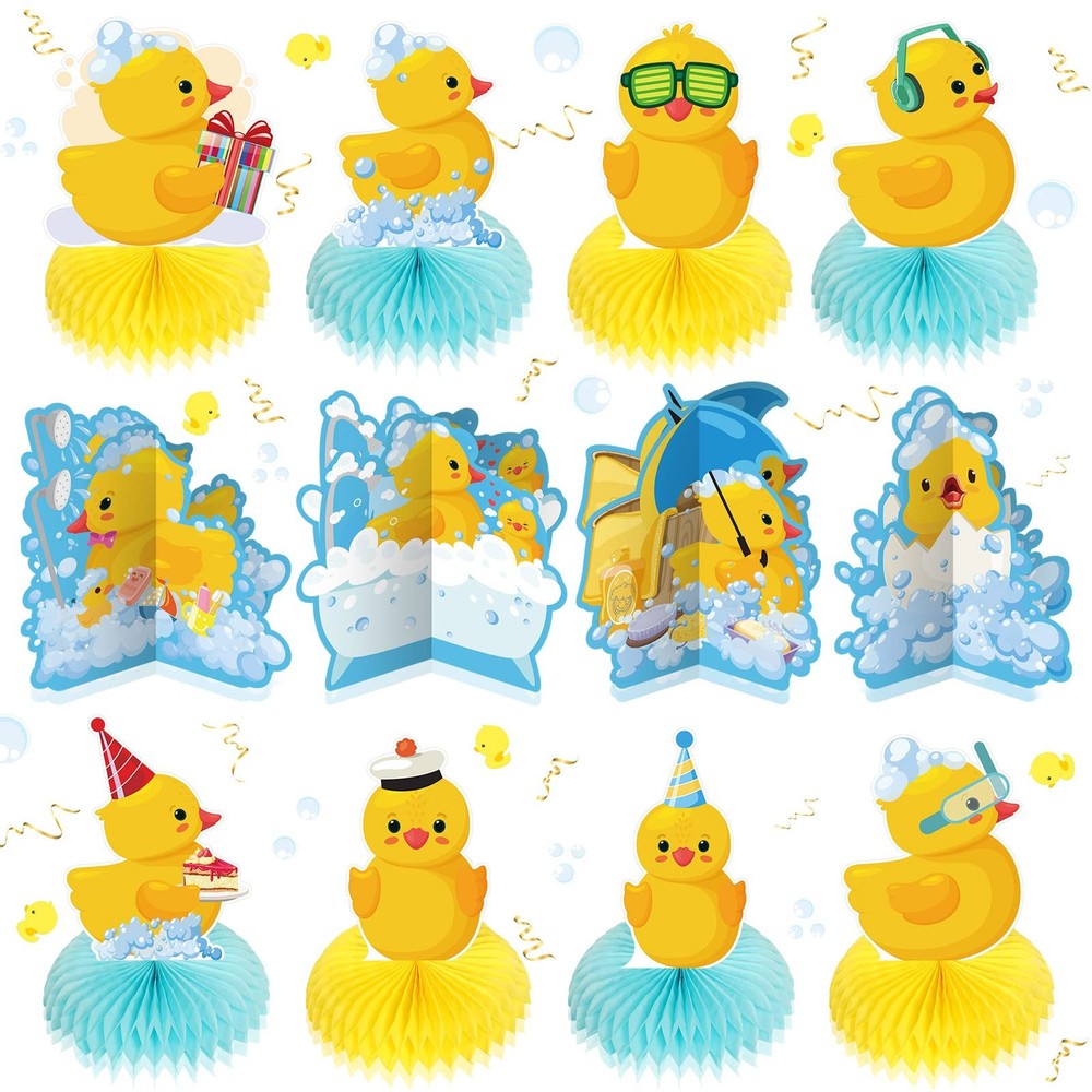12 Pcs Rubber Duck Birthday Party Decorations Rubber Duck Themed Honeycomb Cente