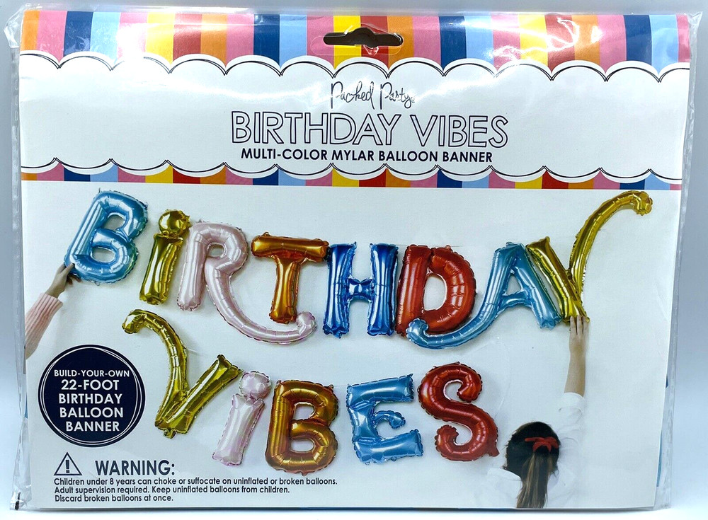 Pached Party Birthday Vibes Multi Color Mylar Balloon Banner 22 Feet