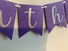 Happy Birthday Banner, Purple Embossed w/ Silver Glitter Letters, Party Bunting