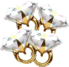 4Pcs Diamond Engagement Ring Mylar Balloons, Marriage Engagement and Wedding Bri