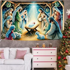 Nativity Scene Christmas Banner 70.9×43.3Inch Holy Family Baby Jesus Mary Jos…