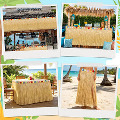 Luau Party Decorations, Natural Hawaiian Grass Table Skirt, Flower 108 X 29.5″ G