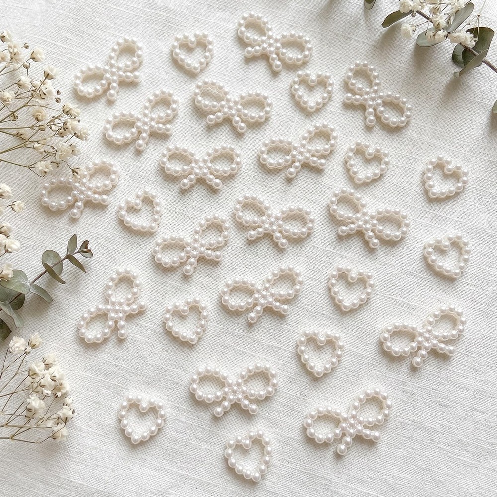 500 Pcs Heart Confetti and Pearl Bow Confetti Set, White Wedding Confettis