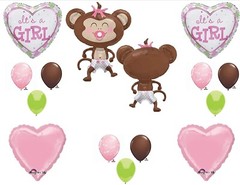 It’s a Girl Monkey Wearing Diaper Baby Shower Balloons Decorations Pink Pacifier
