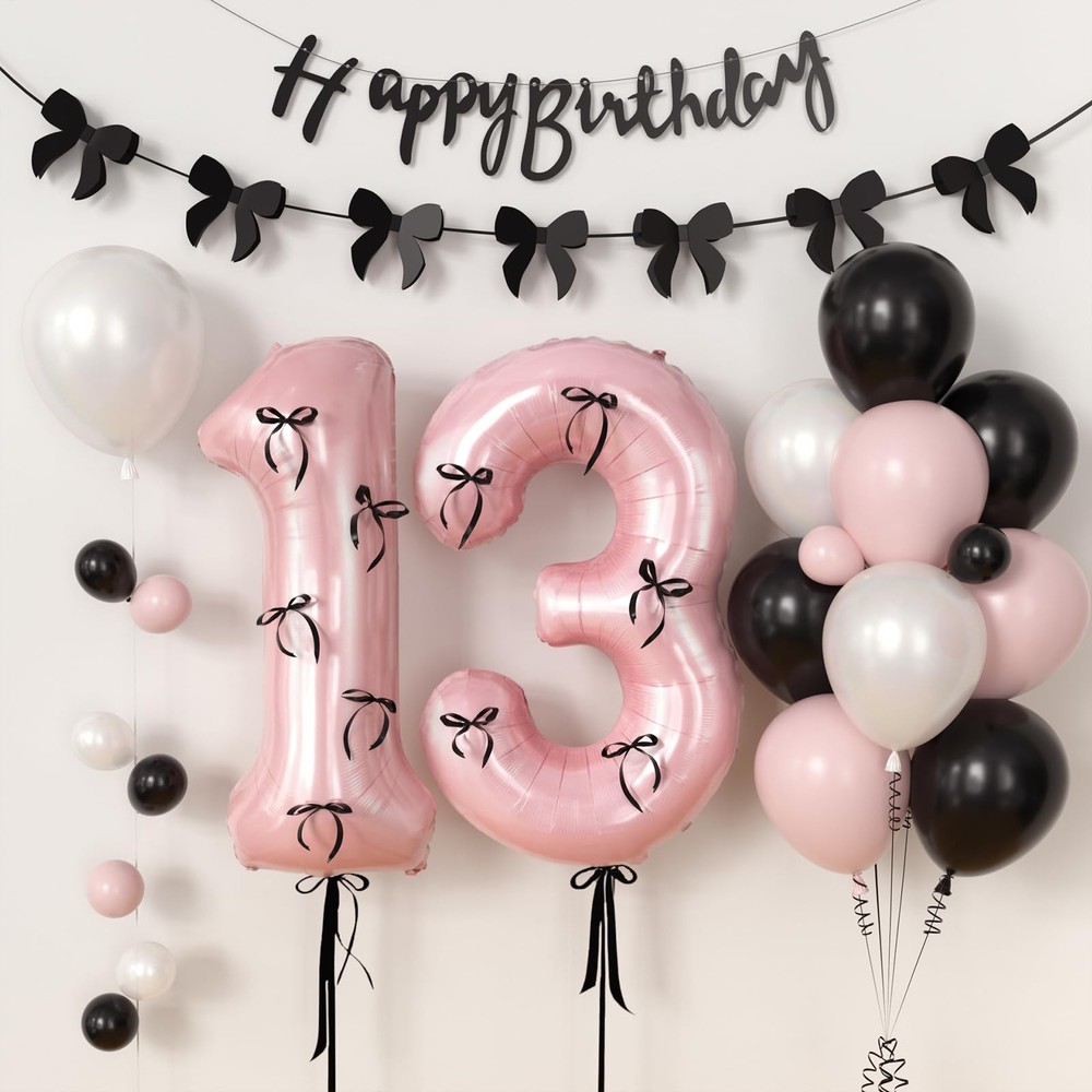 38Pcs Happy 13th Decorations for Girls White Pink and Black Balloons/13 Ballo…