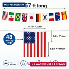 48 Countries String Flag 57FT World Flag Bunting Banner, International Pennant f