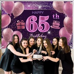 65th Birthday Decorations for Girls Happy Birthday Banner Pink Decorations fo…