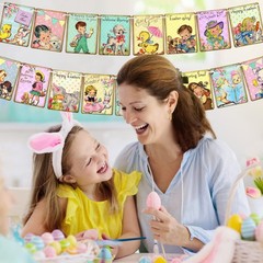 Racenaf Vintage Easter Banner – 17pcs Pennant Decorations, Pastel, Multicolor