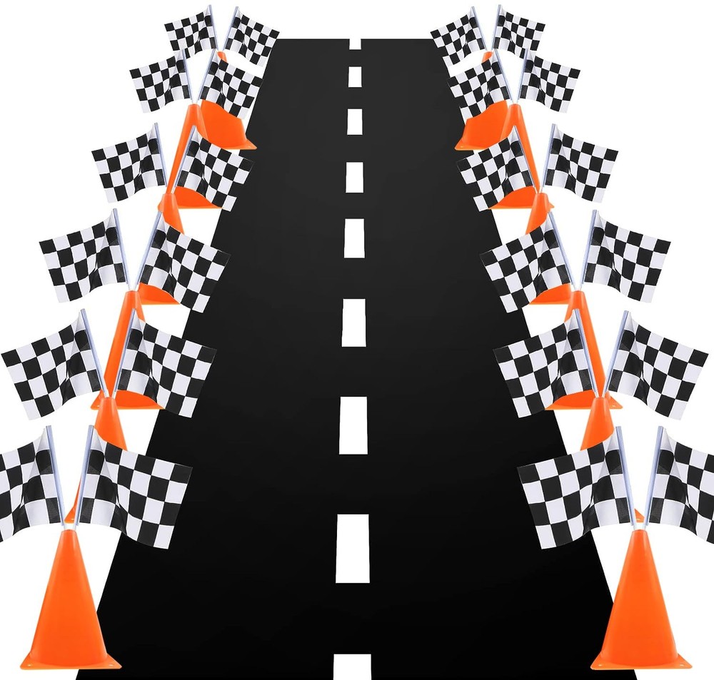 7inch Orange Racing Traffic Cones With Holes on Top,Checkered Flags,Racetrack…