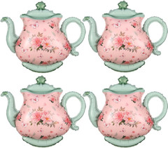 Teapot Balloon 4 Pieces 22inch Pink Green Teapot Mylar Foil Mylar Balloons for L