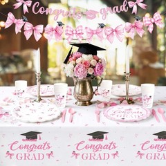 2026 Graduation Decorations – 214 Pcs Pink Bow Congrats Grad Party Decoration…