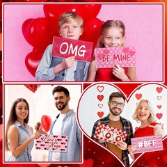 24 Designs Valentines Photo Booth Props Double Sided 11×5.5 Inch Red Pink Heart