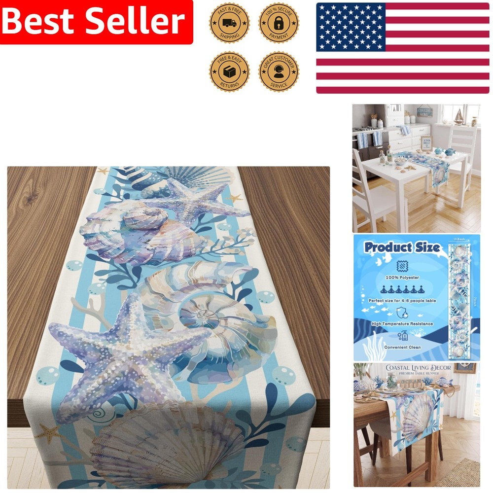 Beach Table Runner Seashell Starfish Coastal Dining Party Decor Polyester Summer