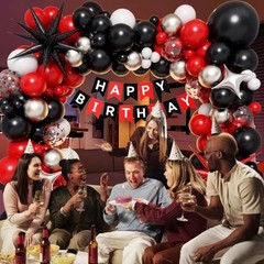 Red and Black Party Decorations, Red Black White Metallic Silver Foil Balloon…